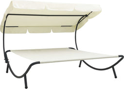 vidaXL - Loungebed - met - luifel - crèmewit