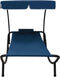 vidaXL - Loungebed - met - luifel - en - kussen - blauw