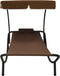 vidaXL - Loungebed - met - luifel - en - kussen - bruin
