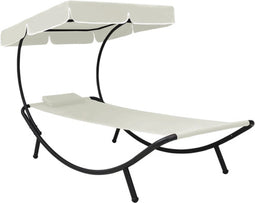 vidaXL - Loungebed - met - luifel - en - kussen - crèmewit