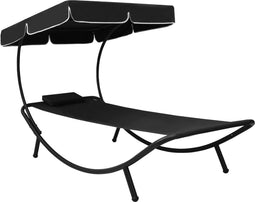 vidaXL - Loungebed - met - luifel - en - kussen - zwart