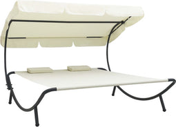 vidaXL - Loungebed - met - luifel - en - kussens - crèmewit