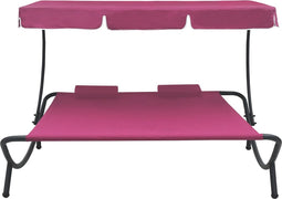 vidaXL - Loungebed - met - luifel - en - kussens - roze