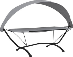 vidaXL - Loungebed - met - luifel - staal - en - oxford - stof - grijs