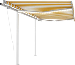 vidaXL - Luifel - automatisch - met - LED - en - windsensor - 3,5x2,5 - m - geel - en - wit