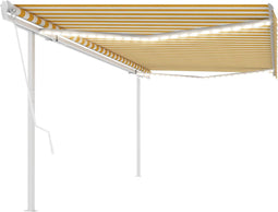 vidaXL - Luifel - automatisch - met - LED - en - windsensor - 5x3 - m - geel - en - wit