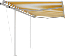 vidaXL - Luifel - automatisch - uittrekbaar - met - palen - 3x2,5 - m - geel - en - wit