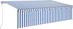 vidaXL - Luifel - automatisch - uittrekbaar - met - rolgordijn - 5x3m - blauw - en - wit