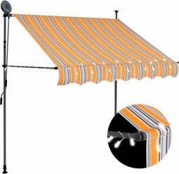 vidaXL - Luifel - handmatig - uitschuifbaar - met - LED - 100 - cm - geel - en - blauw