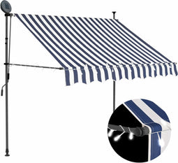vidaXL-Luifel-handmatig-uitschuifbaar-met-LED-150-cm-blauw-en-wit