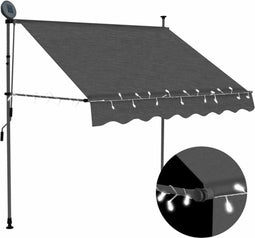 vidaXL - Luifel - handmatig - uitschuifbaar - met - LED - 150 - cm - antracietkleurig