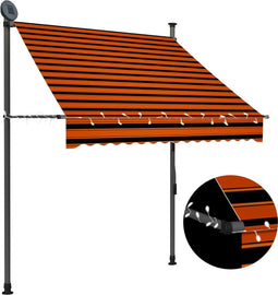 vidaXL - Luifel - handmatig - uitschuifbaar - met - LED - 150 - cm - oranje - en - bruin