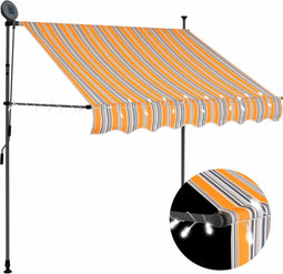 vidaXL - Luifel - handmatig - uitschuifbaar - met - LED - 150 - cm - geel - en - blauw