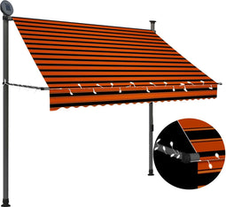 vidaXL - Luifel - handmatig - uitschuifbaar - met - LED - 200 - cm - oranje - en - bruin