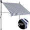 vidaXL - Luifel - handmatig - uitschuifbaar - met - LED - 200 - cm - blauw - en - wit