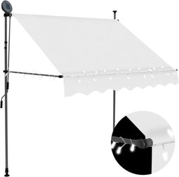 vidaXL - Luifel - handmatig - uitschuifbaar - met - LED - 200 - cm - crèmekleurig