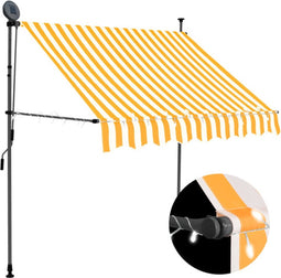 vidaXL - Luifel - handmatig - uitschuifbaar - met - LED - 200 - cm - wit - en - oranje