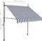 vidaXL - Luifel - handmatig - uitschuifbaar - met - LED - 200 - cm - blauw - en - wit