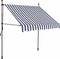 vidaXL - Luifel - handmatig - uitschuifbaar - met - LED - 200 - cm - blauw - en - wit