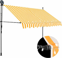 vidaXL - Luifel - handmatig - uitschuifbaar - met - LED - 300 - cm - wit - en - oranje