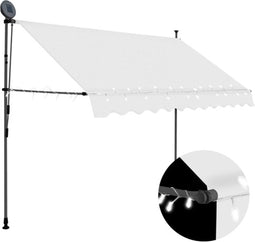 vidaXL - Luifel - handmatig - uitschuifbaar - met - LED - 300 - cm - crèmekleurig