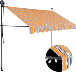 vidaXL - Luifel - handmatig - uitschuifbaar - met - LED - 300 - cm - geel - en - blauw