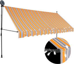 vidaXL-Luifel-handmatig-uitschuifbaar-met-LED-350-cm-geel-en-blauw