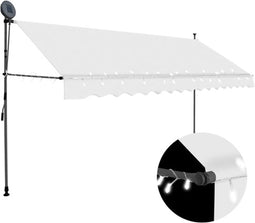 vidaXL - Luifel - handmatig - uitschuifbaar - met - LED - 350 - cm - crèmekleurig