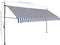 vidaXL - Luifel - handmatig - uitschuifbaar - met - LED - 350 - cm - blauw - en - wit