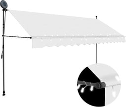 vidaXL - Luifel - handmatig - uitschuifbaar - met - LED - 400 - cm - crèmekleurig