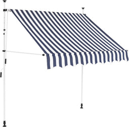 vidaXL - Luifel - handmatig - uittrekbaar - 150 - cm - blauw - en - witte - strepen