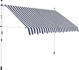 vidaXL - Luifel - handmatig - uittrekbaar - 250 - cm - blauw - en - witte - strepen