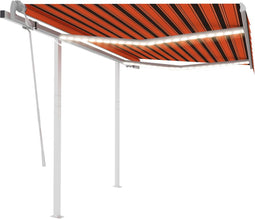 vidaXL - Luifel - handmatig - uittrekbaar - met - LED - 3,5x2,5 - m - oranje - en - bruin