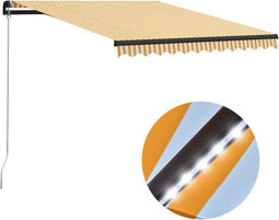 vidaXL - Luifel - handmatig - uittrekbaar - met - LED - 300x250 - cm - geel - en - wit