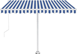 vidaXL - Luifel - handmatig - uittrekbaar - met - LED - 300x250 - cm - blauw - en - wit