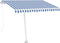 vidaXL - Luifel - handmatig - uittrekbaar - met - LED - 300x250 - cm - blauw - en - wit