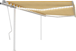 vidaXL - Luifel - handmatig - uittrekbaar - met - LED - 4,5x3,5 - m - geel - en - wit