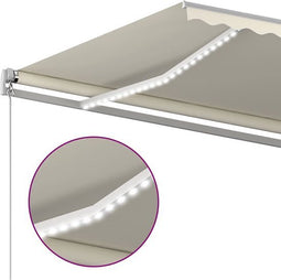 vidaXL - Luifel - handmatig - uittrekbaar - met - LED - 400x350 - cm - crèmekleurig