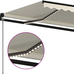 vidaXL - Luifel - handmatig - uittrekbaar - met - LED - 450x350 - cm - crèmekleurig