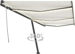 vidaXL - Luifel - handmatig - uittrekbaar - met - LED - 600x300 - cm - crèmekleurig