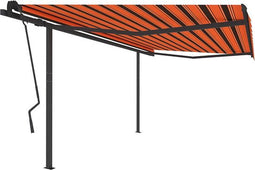 vidaXL - Luifel - met - palen - handmatig - uittrekbaar - 4,5x3,5m - oranje - en - bruin