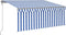 vidaXL - Luifel - met - rolgordijn, - LED - en - windsensor - 3,5x2,5 - m - blauw - en - wit