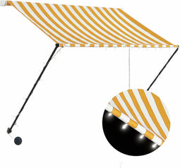 vidaXL - Luifel - uittrekbaar - met - LED - 150x150 - cm - geel - en - wit