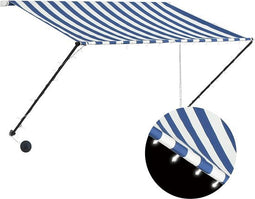 vidaXL - Luifel - uittrekbaar - met - LED - 250x150 - cm - blauw - en - wit