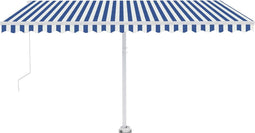 vidaXL - Luifel - vrijstaand - handmatig - uittrekbaar - 450x300 - cm - blauw - en - wit