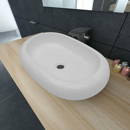 vidaXL - Luxe - keramische - wasbak - ovaal - 63 - x - 42 - cm - (wit)