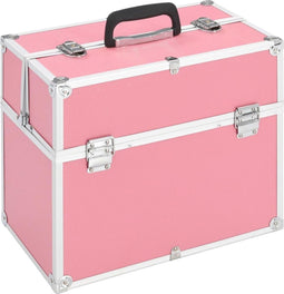 vidaXL - Make-up - koffer - 37x24x35 - cm - aluminium - roze