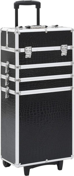vidaXL - Make-up - trolley - aluminium - zwart - met - krokodillenpatroon