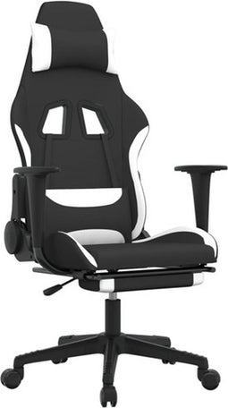 vidaXL - Massage - gamestoel - met - voetensteun - stof - zwart - en - wit