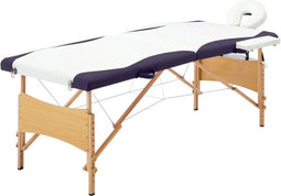vidaXL - Massagetafel - inklapbaar - 2 - zones - hout - wit - en - paars